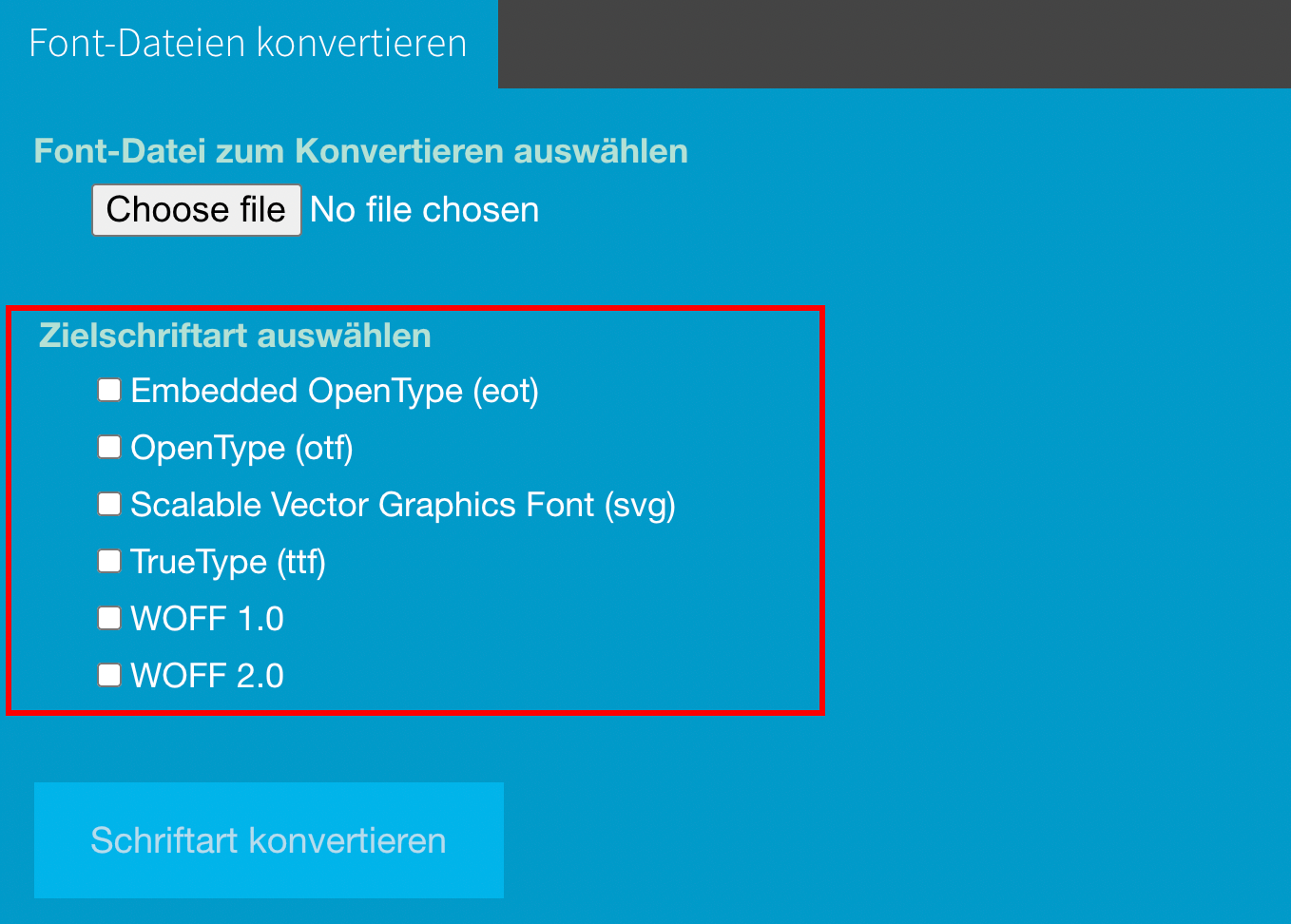 Select target font type